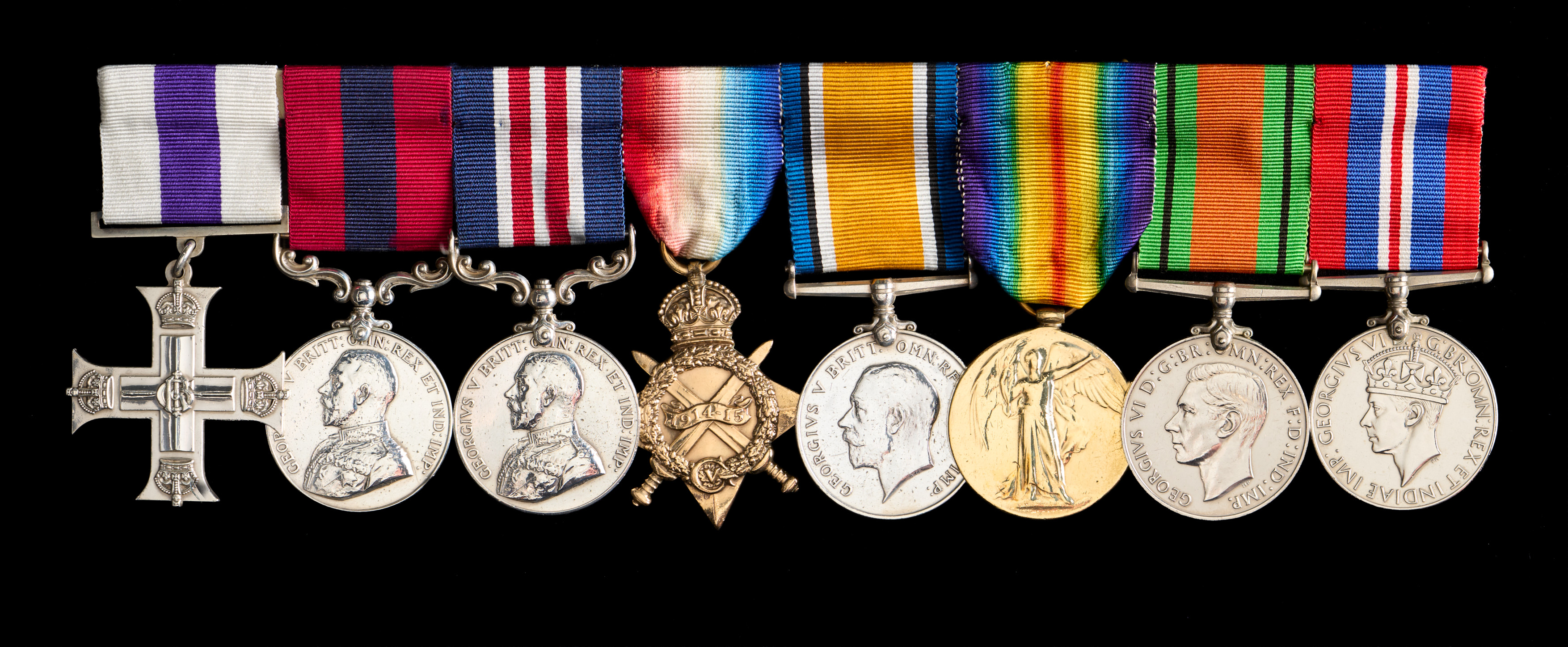 Joseph Lucy (Snr) : (L to R) Military Cross; Distinguished Conduct Medal; Military Medal; 1914-15 Star; British War Medal; Allied Victory Medal; Defence Medal; War Medal 1939-45